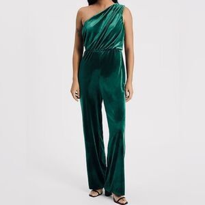 Express Emerald Green Velvet One Shoulder Jumpsuit